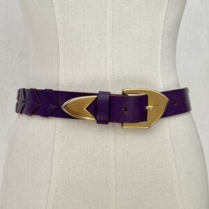 Vintage Nancy Heller Eggplant Braided Genuine Leather Belt Made in Italy Small